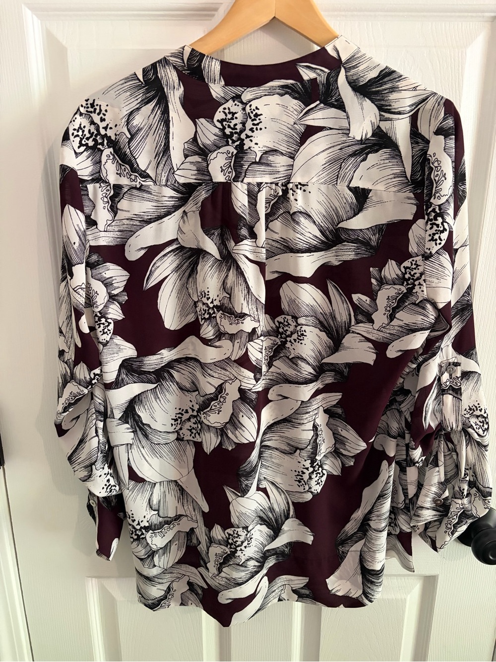 Alfani Eggplant Purple and White Floral Surplice Blouse - size 16 - Picture 11 of 11